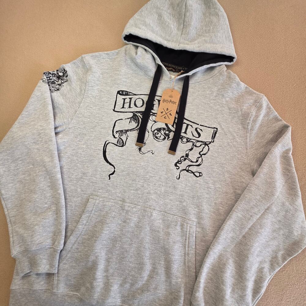 Harry Potter UK Import London Studio Hogwarts Scroll Hoodie Gray Sz XL NWT